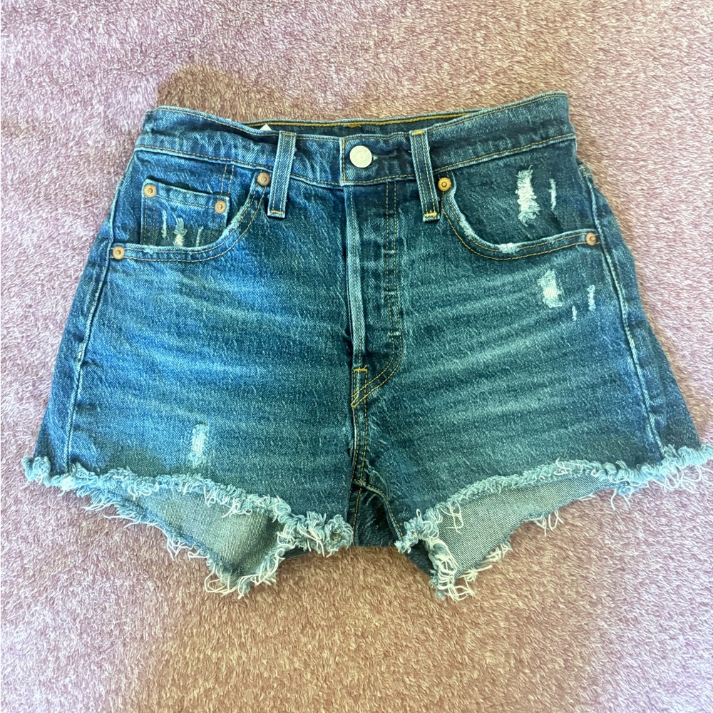 Levi's Blue Jean Shorts Distressed Frayed Hem